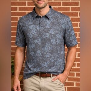 Ben Hogan Blue Black and Grey Floral S/S Golf Polo Shirt Men's Size XL